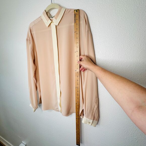 Stella McCartney Light Peach Silk Blouse Cream on Collar Button Placket Cuffs 42 - Picture 11 of 12